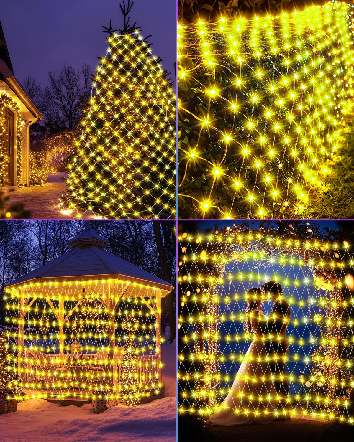 Halloween Net Lights 9.8ft x 6.6ft, 200 LED Outdoor Mesh Lights with 8 Modes, Waterproof Bush String Lights for Home Garden Yard Xmas Decorations Connecable, Timer (Warm White)