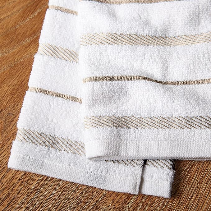 KitchenAid Albany Kitchen Towel 8-Pack Set, Milkshake Tan/White