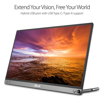 ASUS ZenScreen 16” Portable USB Monitor (MB169CK) - Full HD, IPS, Dual USB-C, Mini-HDMI, Eye Care, Flicker Free, Blue Light Filter, Anti-Glare Surface, 360° Kickstand, 3 yr Warranty