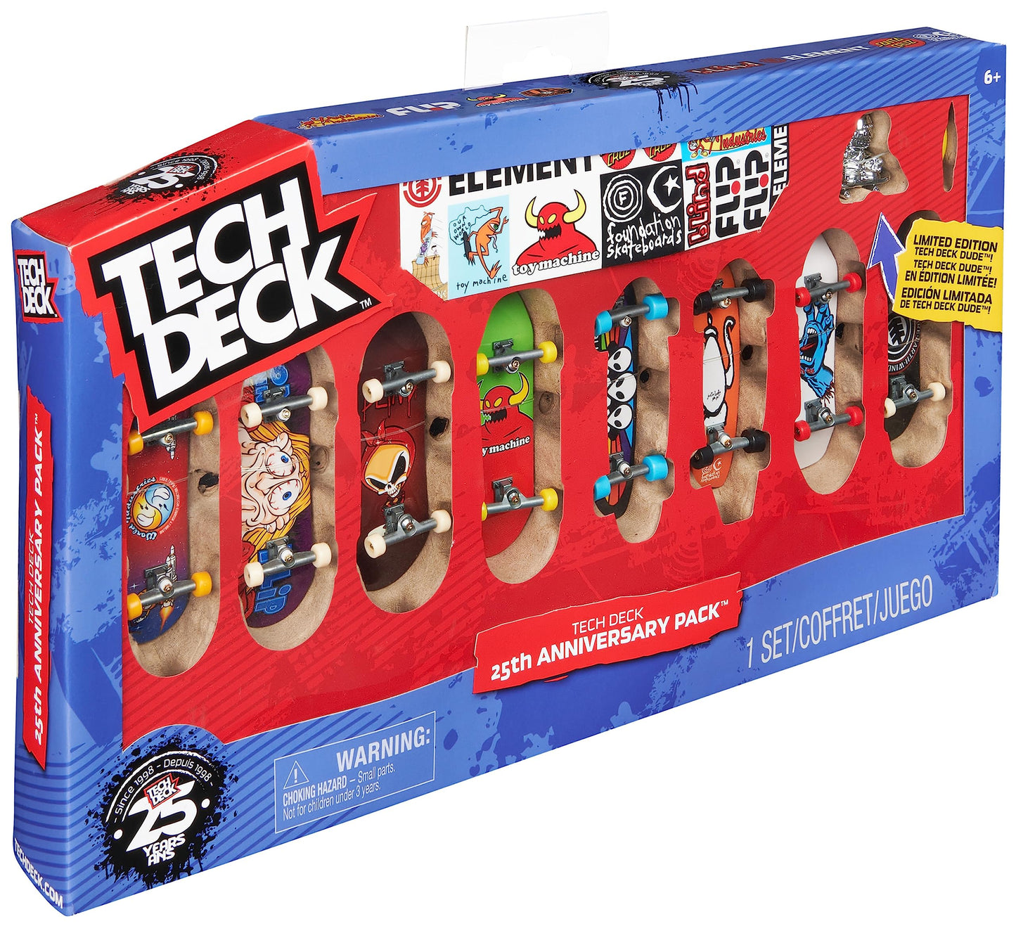 Tech Deck, 25th Anniversary 8-Pack Fingerboards with Exclusive Figure, Collectible and Customisable Mini Skateboards, Kids’ Toys for Ages 6 and up