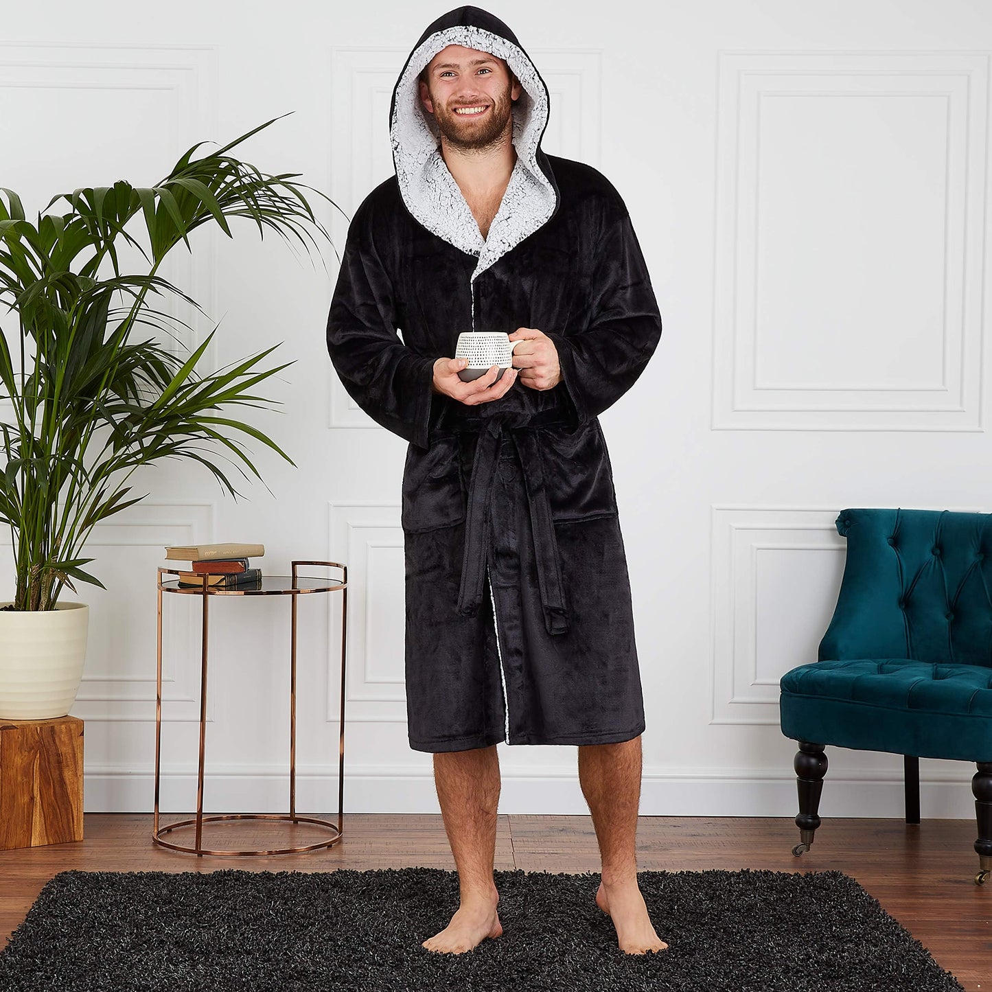 CityComfort Dressing Gown Men and Teenagers - Super Soft Hooded Mens Fleece Robe - Sizes M-2XL Warm Cosy Loungewear Nightwear (Charcoal Black, XL)