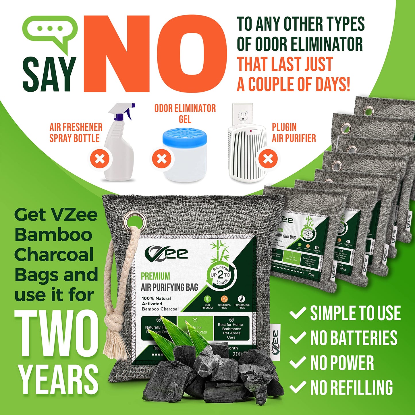 8 XL Bags x 200g Nature Fresh Activated Odor Absorber, Bamboo Charcoal Air Purifying Bag, Odor Eliminator for Home, Car, Cigarette Smoke, Dog, Cat, Shoes