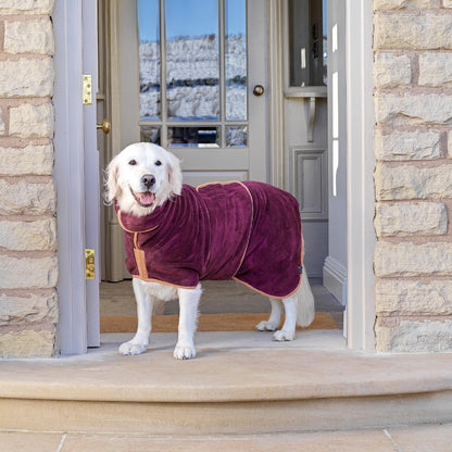 Lucky Paws® UK Dog Drying Coat - Luxurious Double Layer Dog Towel Robe - Dry Your Dogs in Minutes - Ultra Absorbent Drying Robe & Super Soft Dressing Gown (M, Plum)