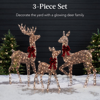 Best Choice Products 3-Piece Large Lighted Christmas Deer Family Set 5Ft Outdoor Yard Decoration with 360 LED Lights, Stakes, Zip Ties - Rattan