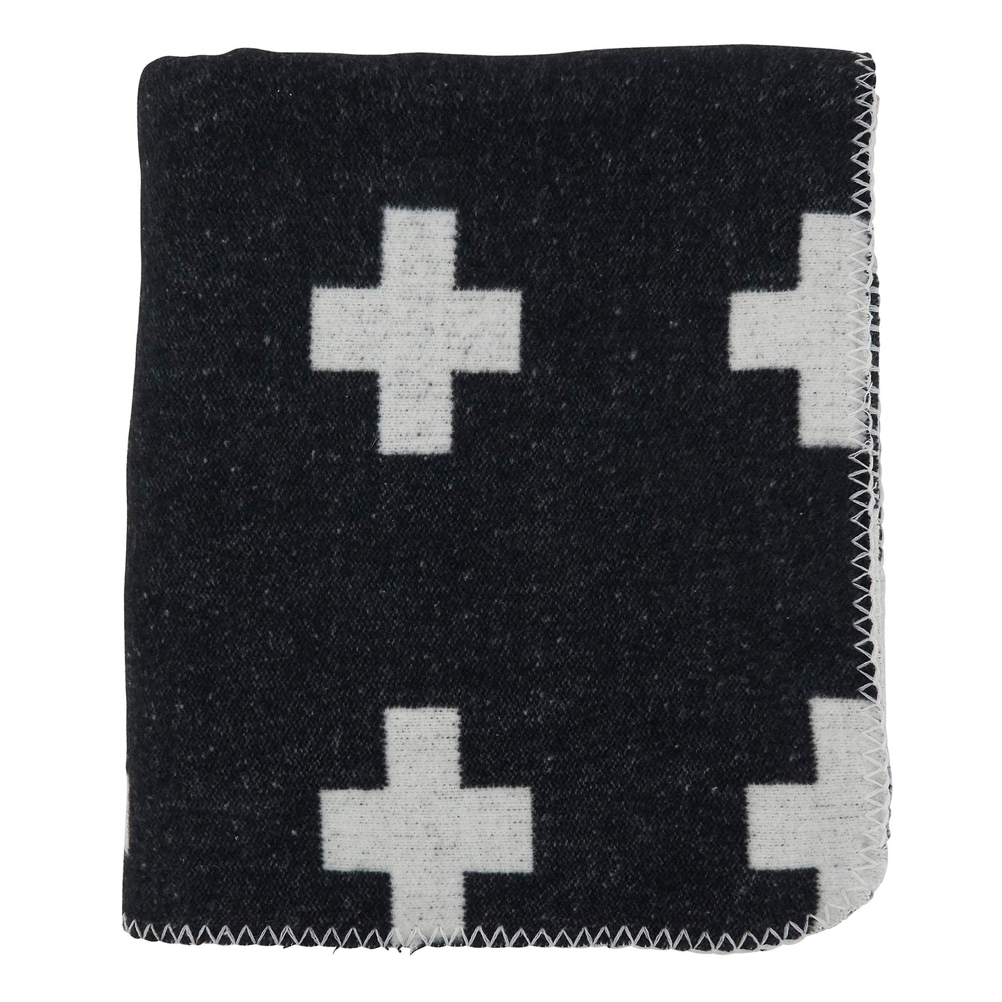 SARO LIFESTYLE Reversible Plus Sign Throw Blanket, Black/White, 50"x60"
