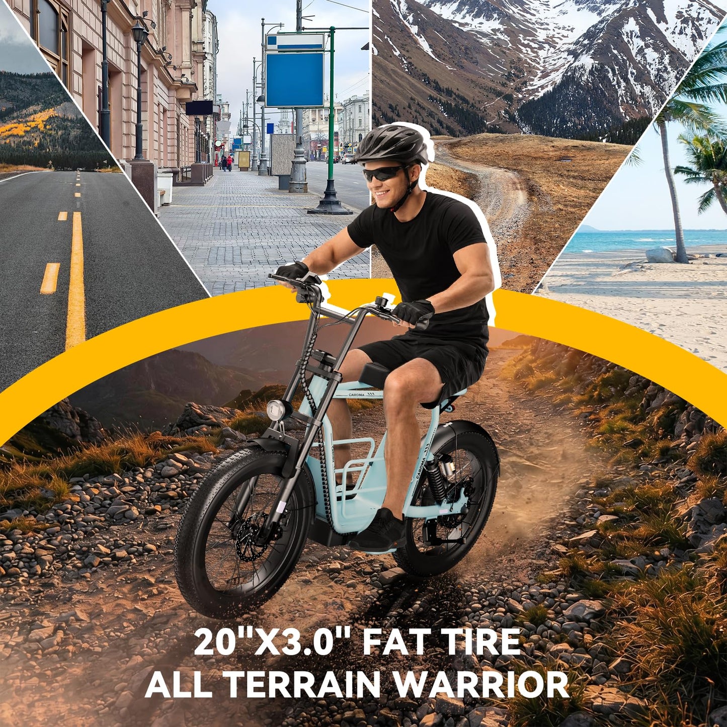 Caroma Electric Scooter for Adults with Seat Peak 1000W, 20" All-Terrain Fat Tire Electric Bike,Dual Shock Absorbing, 25 Miles & 20MPH Top Speed E-Scooter with Basket for Pet&Cargo,Blue
