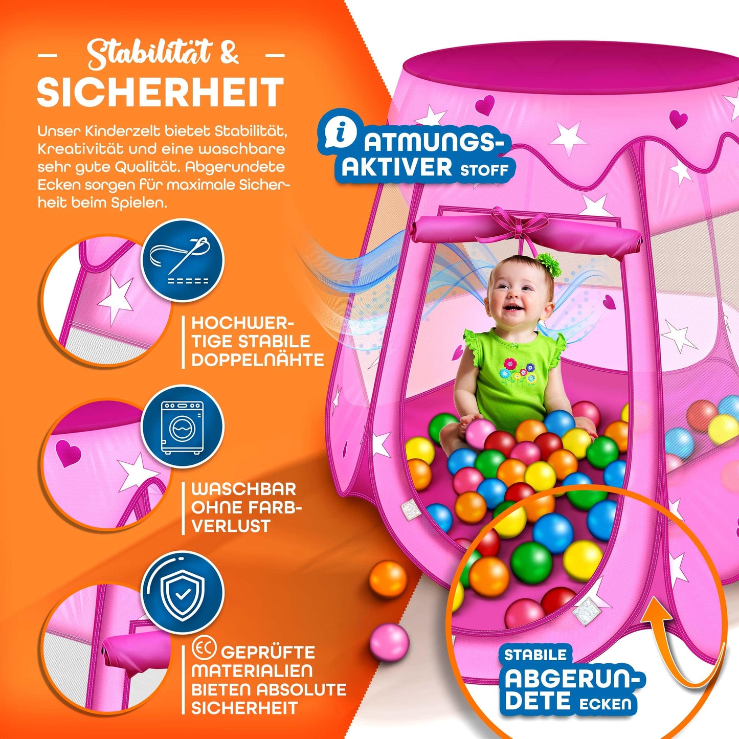 KIDUKU® Childs Play Tent Pop-Up + 100 Balls + Carrying bag Play house Ball pool Castle for Indoor and Outdoor use 3 In 1 Playground for Children Baby Kids (Pink)