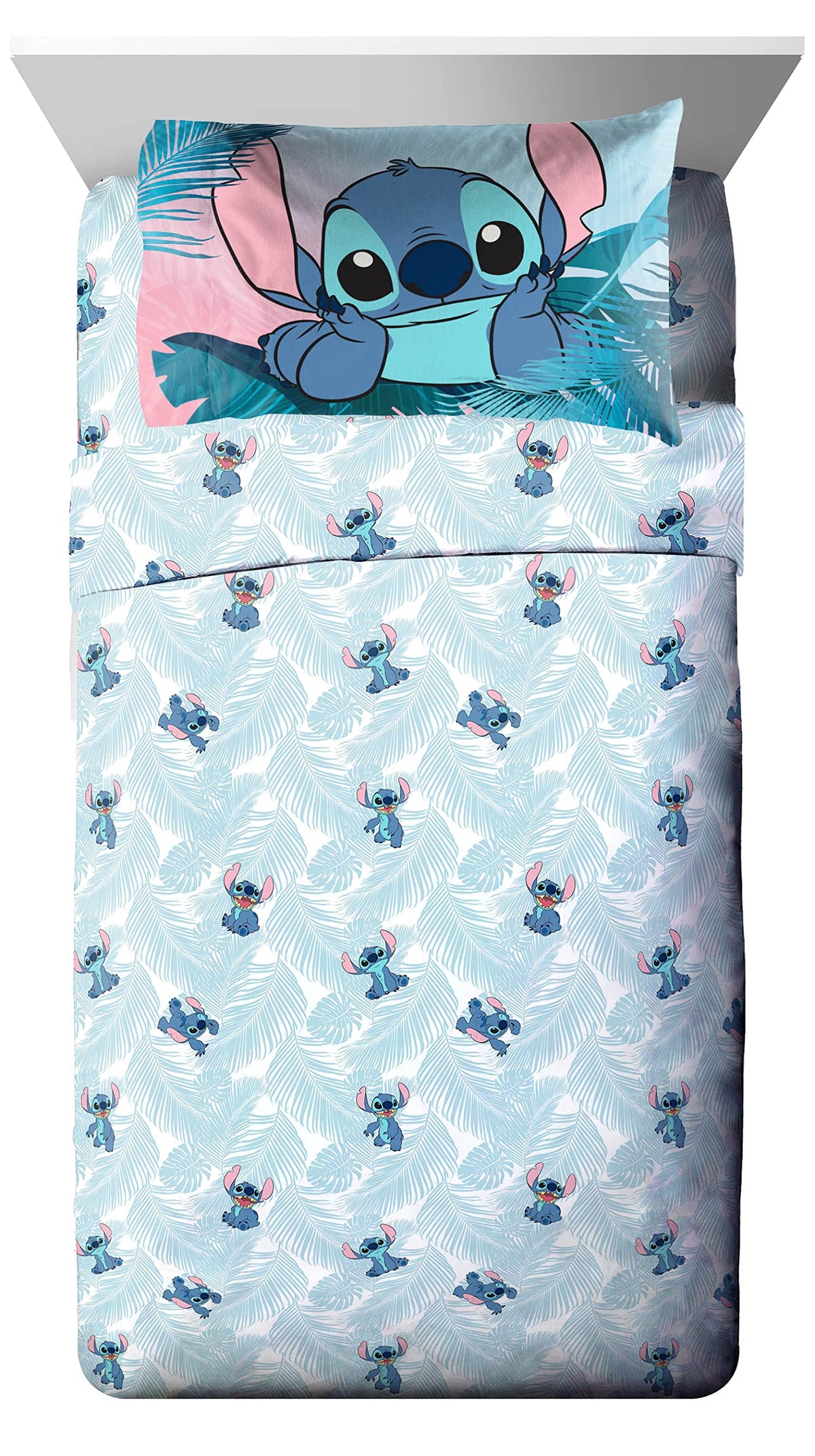 Jay Franco Disney Lilo & Stitch Floral Fun 7 Piece Full Bed Set - Includes Reversible Comforter & Sheet Set Bedding - Super Soft Fade Resistant Microfiber - (Official Disney Product)