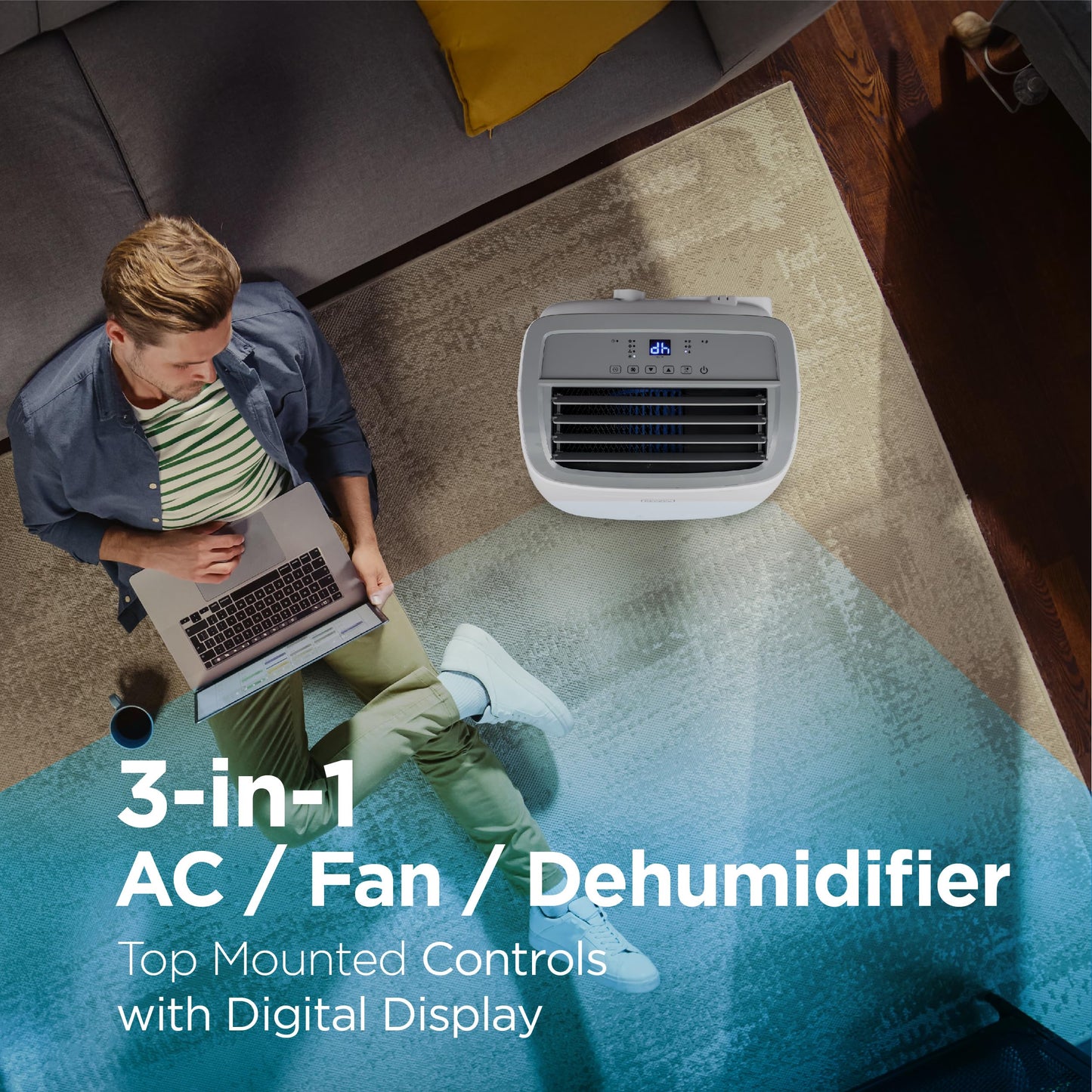 BLACK+DECKER Portable Air Conditioner, 8,000 BTU (3,950 BTU SACC) for Rooms up to 400 Sq. Ft., Portable AC with Follow Me Remote Control and Window Kit, BPACT08WT, White