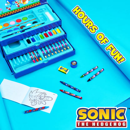 Sonic The Hedgehog Art Set for Girls Boys Colouring Sets for Children 40 Plus Pieces Travel Set Carrying Handle Painting Sets for Children Art Supplies Gifts for Boys
