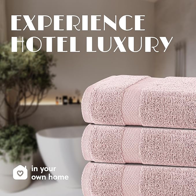 White Classic Wealuxe Pink Bath Towels 24x50 Inch, Cotton Towel Set