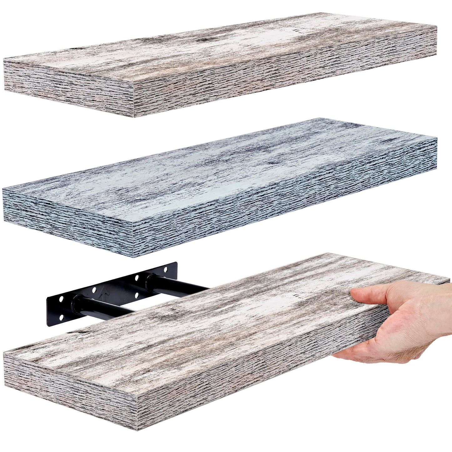 Sorbus Floating Shelves - 3 Pack 16 Inch Rustic & Blue Wall Shelves for Bedroom, Kitchen, Living Room, Bathroom Shelves, Home Decor, Office - Floating Shelf for Trophy, Books, Frames