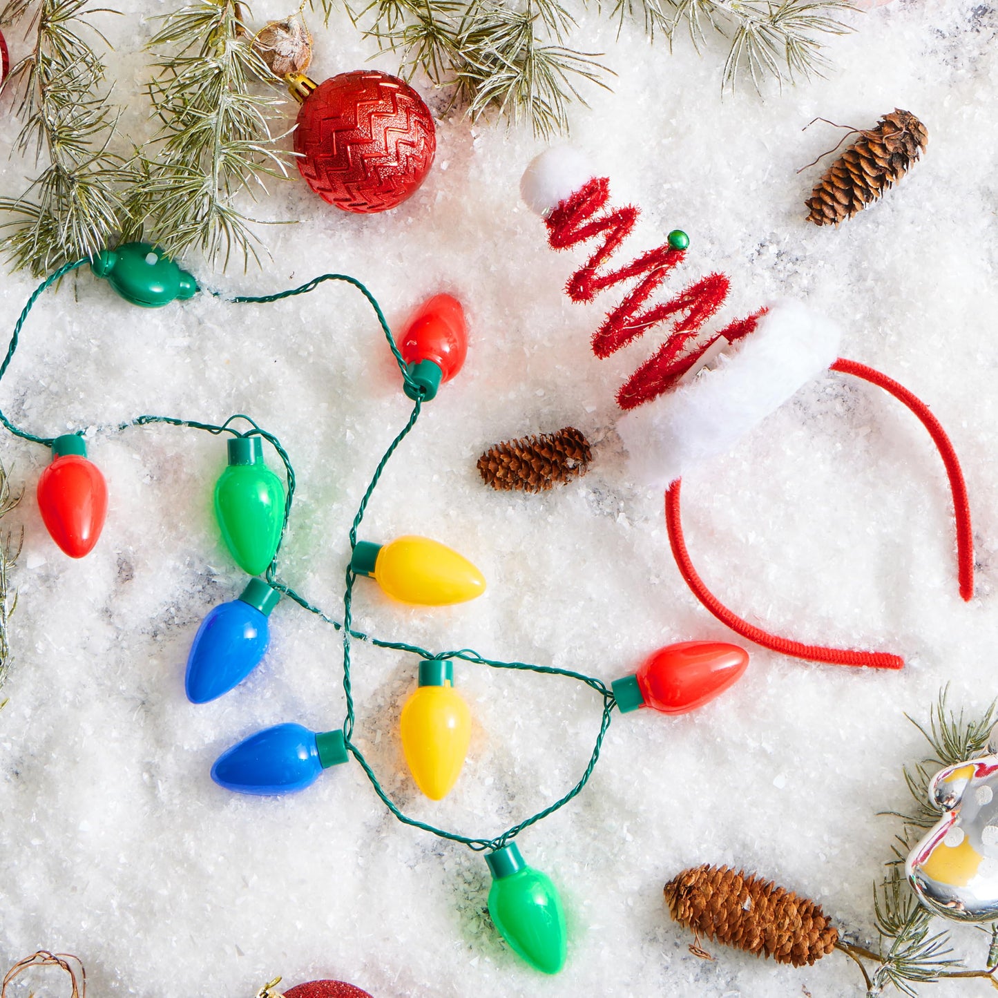 JOYIN 2 Pcs Christmas Lighted Necklace and Santa Hat Headband, Christmas LED Necklace with 9 Bulbs and Xmas Headwear for Holiday Perties Xmas Costume Accessories Party Favors