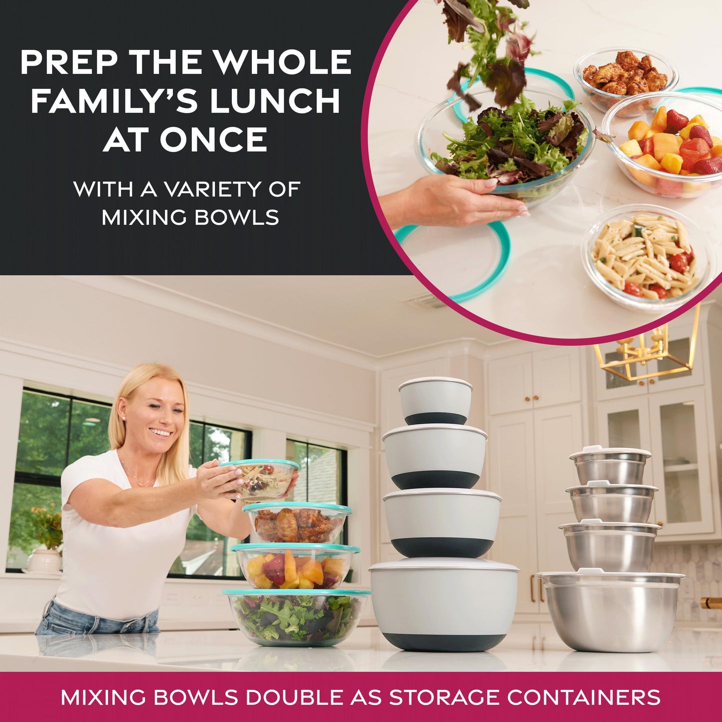 FineDine Mixing Bowls Set , 10 Piece Set ,(5 Bowls +5 Lids) Stainless Steel