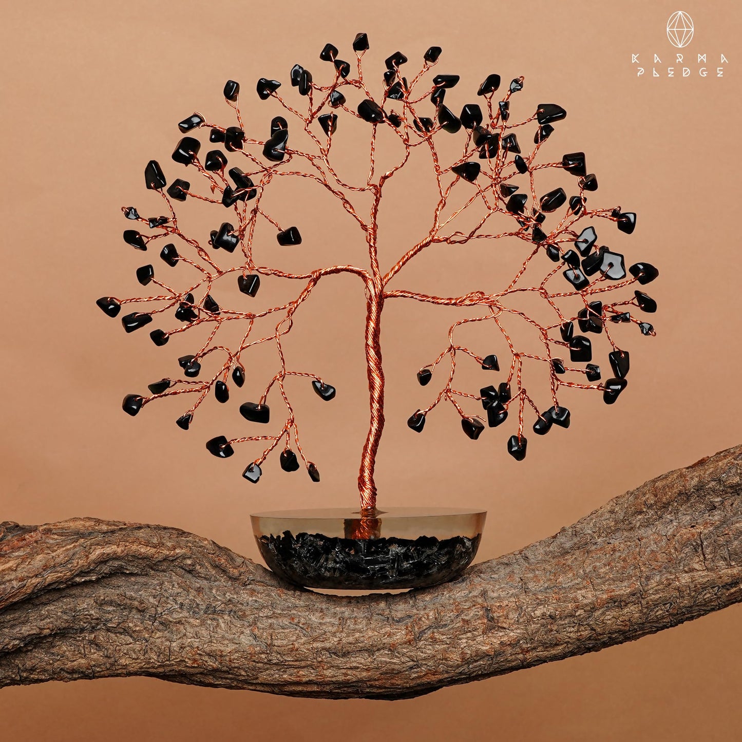 KARMAPLEDGE 7 Chakra Black Obsidian Crystal Tree of Life Positive Energy & Good Luck, Money, Feng Shui Decor, Home and Office Desk Decoration, Spiritual Gifts for Women, for Dad