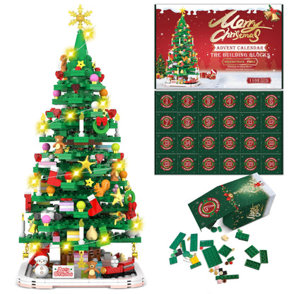 Advent Calendar 2025 Christmas Tree Building Toy Set with LED light, Christmas Countdown Calendar, 24 Days Building Block for Kids Adult Creative Gifts for Adults Teens Girls Ages 8+