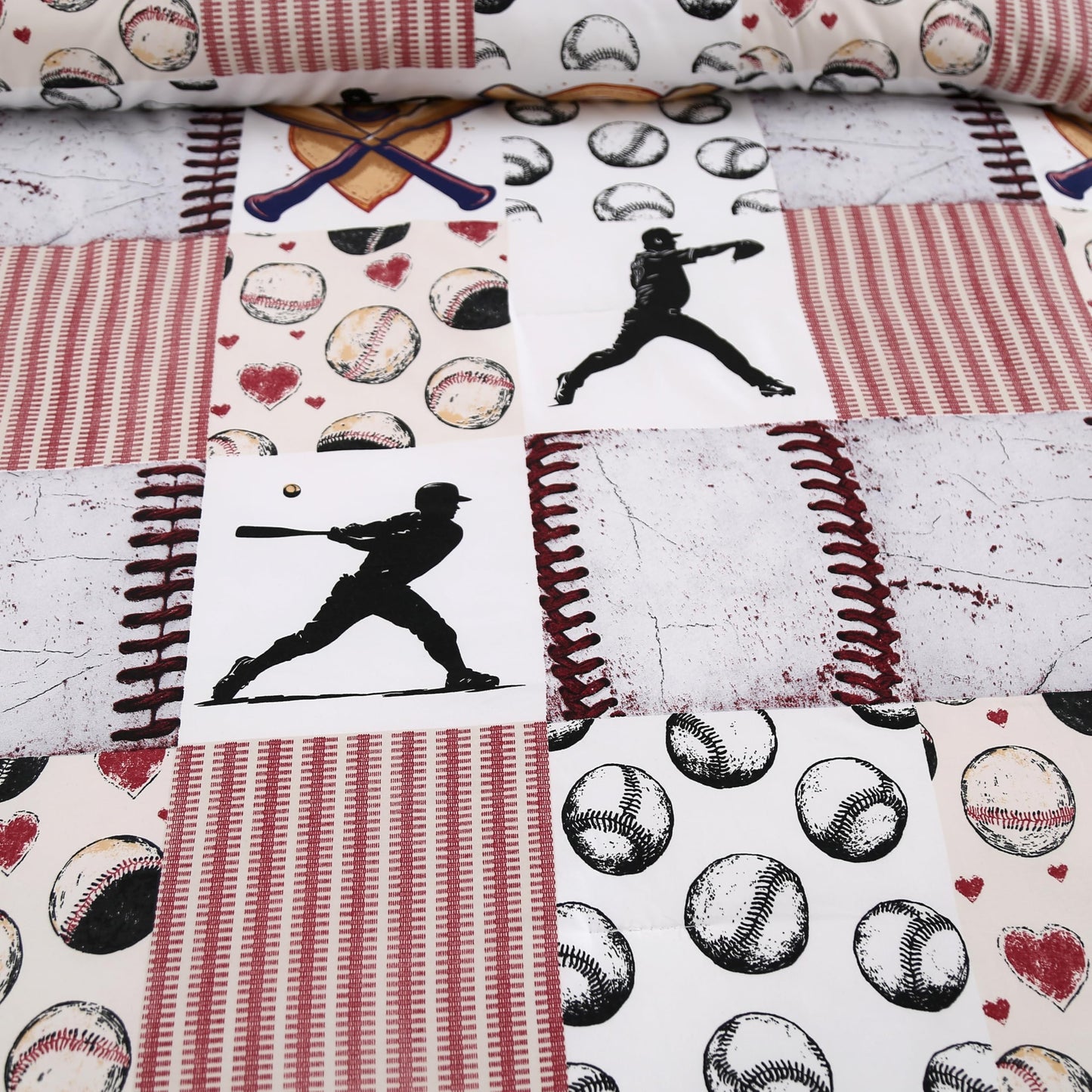 SDIII Baseball Comforter Twin Set 3 Pieces, Soft Microfiber Lightweight Sports Bedding Comforter Set Twin for Boys Girls and Baseball Lovers
