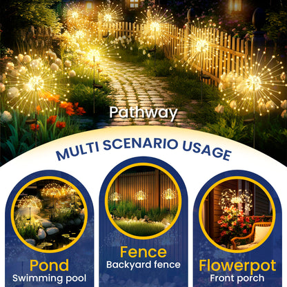 GIGALUMI Solar Lights Outdoor Garden, Solar Firework Lights 120 LEDs 4 Packs, Starburst Light Waterproof for Yard Lawn Party Patio Wedding Decor(Warm White)