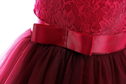 Glamulice Flower Girls Lace Bridesmaid Dress Long A Line Wedding Pageant Dresses Tulle Party Gown Girl Kid Elegant Holiday Evening Formal Princess Birthday Dance Ball Gown Christmas Red Wine 8 Prom