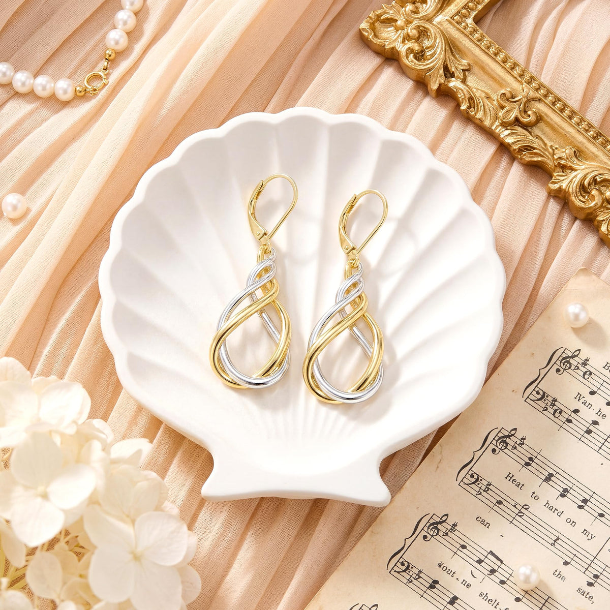 Two Tone Twisted Drop Earrings for Women, 14K Gold and Silver Plated Leverback Dangle Earrings, Hypoallergenic Mixed Metal Teardrop Earring Trendy for Women Jewelry Gifts