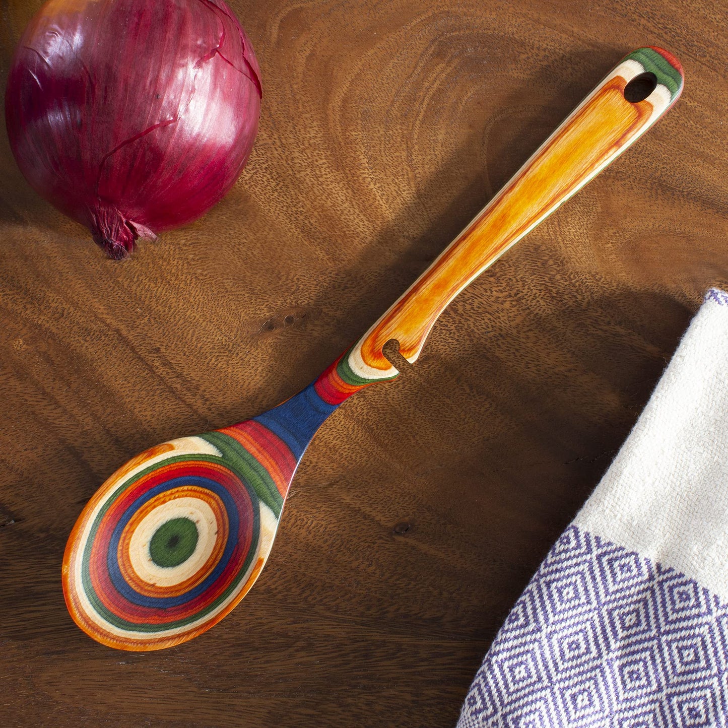 Totally Bamboo Baltique Marrakesh Collection 12-1/2" Wooden Cooking Spoon with Spoon Rest Notch, Ready for Use on Nonstick