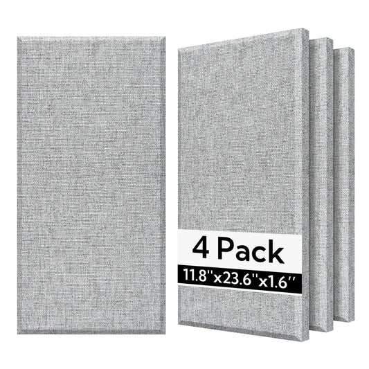 Olanglab Fiberglass Acoustic Wall Panels 4 Pack, 11.8'' x 23.6'' Sound Panels, Fabric Wrapped Sound Proof Panels for Walls (Light Gray)