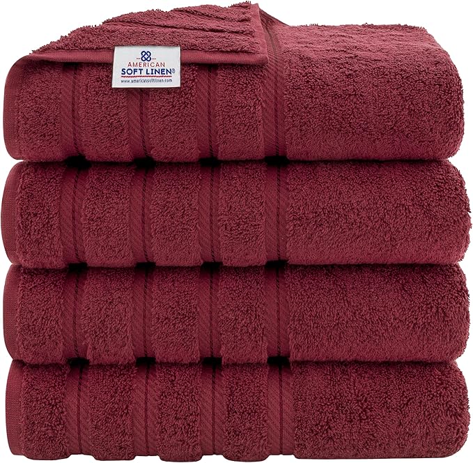 American Soft Linen Luxury 4 Piece Bath Towel Set, 600 GSM 100% Cotton Turkish