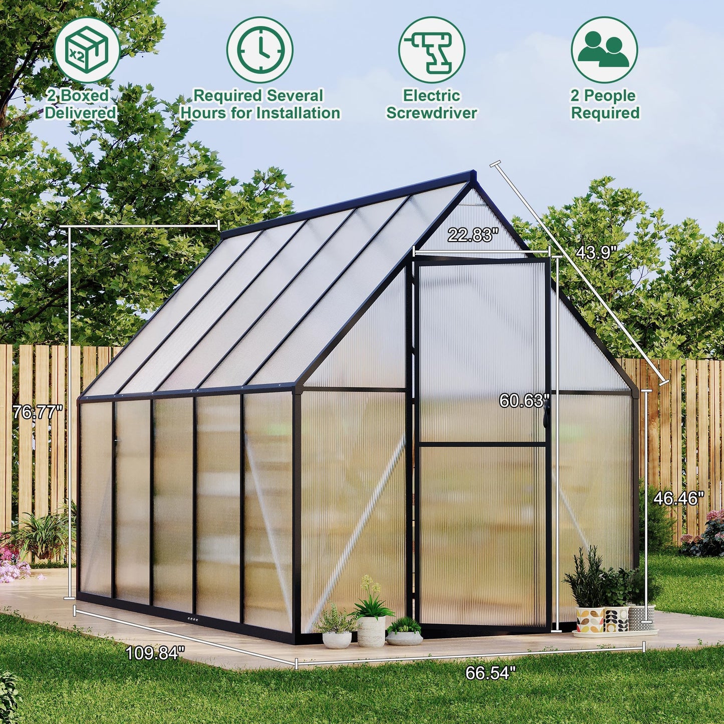 6X9FT Outdoor Aluminum Greenhouse-Heavy Duty Walk-in Green Houses,Large Outside Polycarbonate Greenhouse for Winter Garden, Backyard, Patio, Lawn