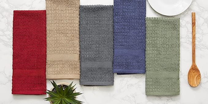 DII Basic Terry Collection Waffle Dishtowel Set, Solid Artichoke, 4 Piece