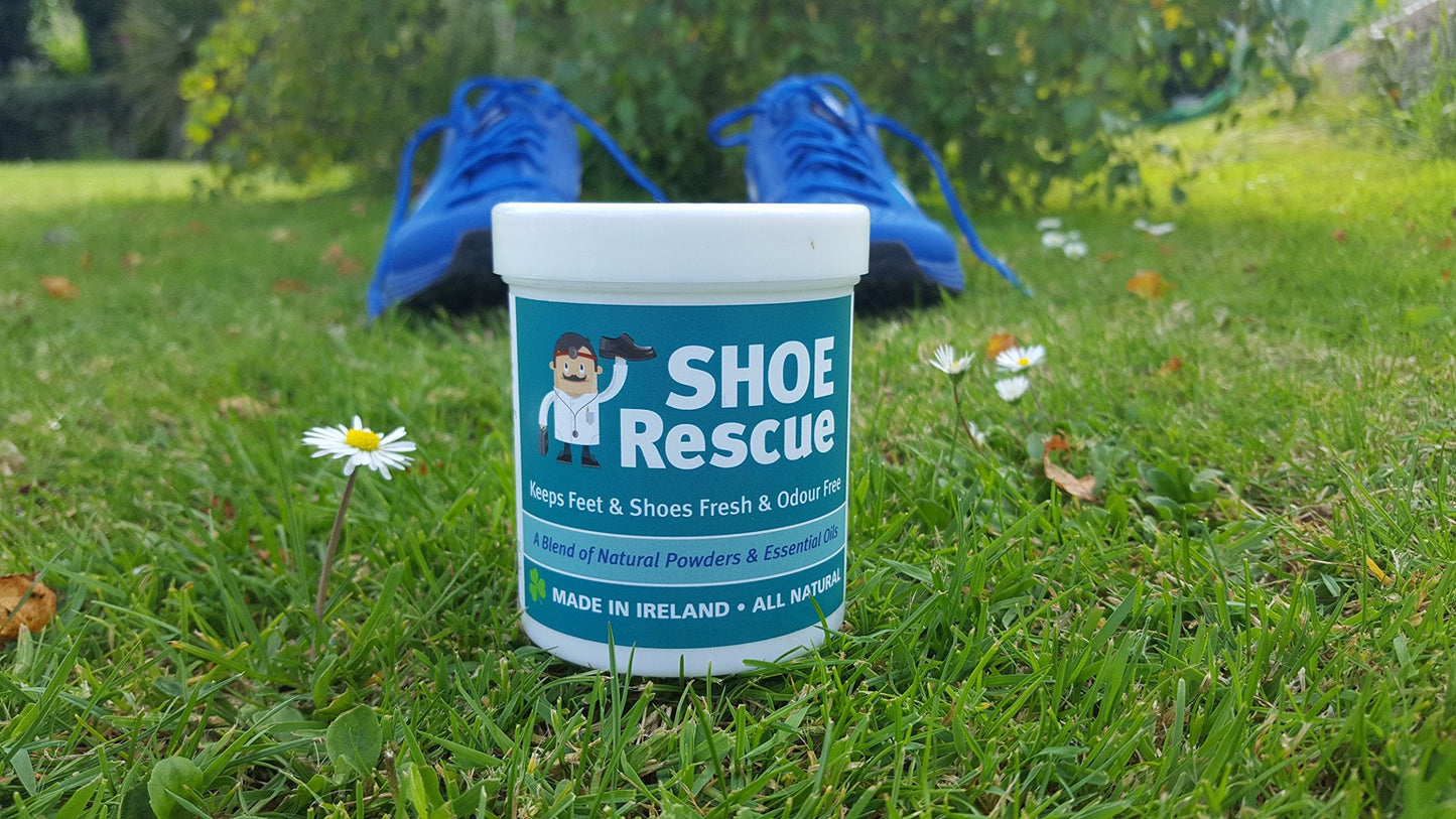 Shoe and foot powder - Foot odour remover eliminator - Developed by a registered podiatrist Shoe Rescue is a Natural deodorant remedy to eliminate smelly shoes and feet - keeps feet fresh