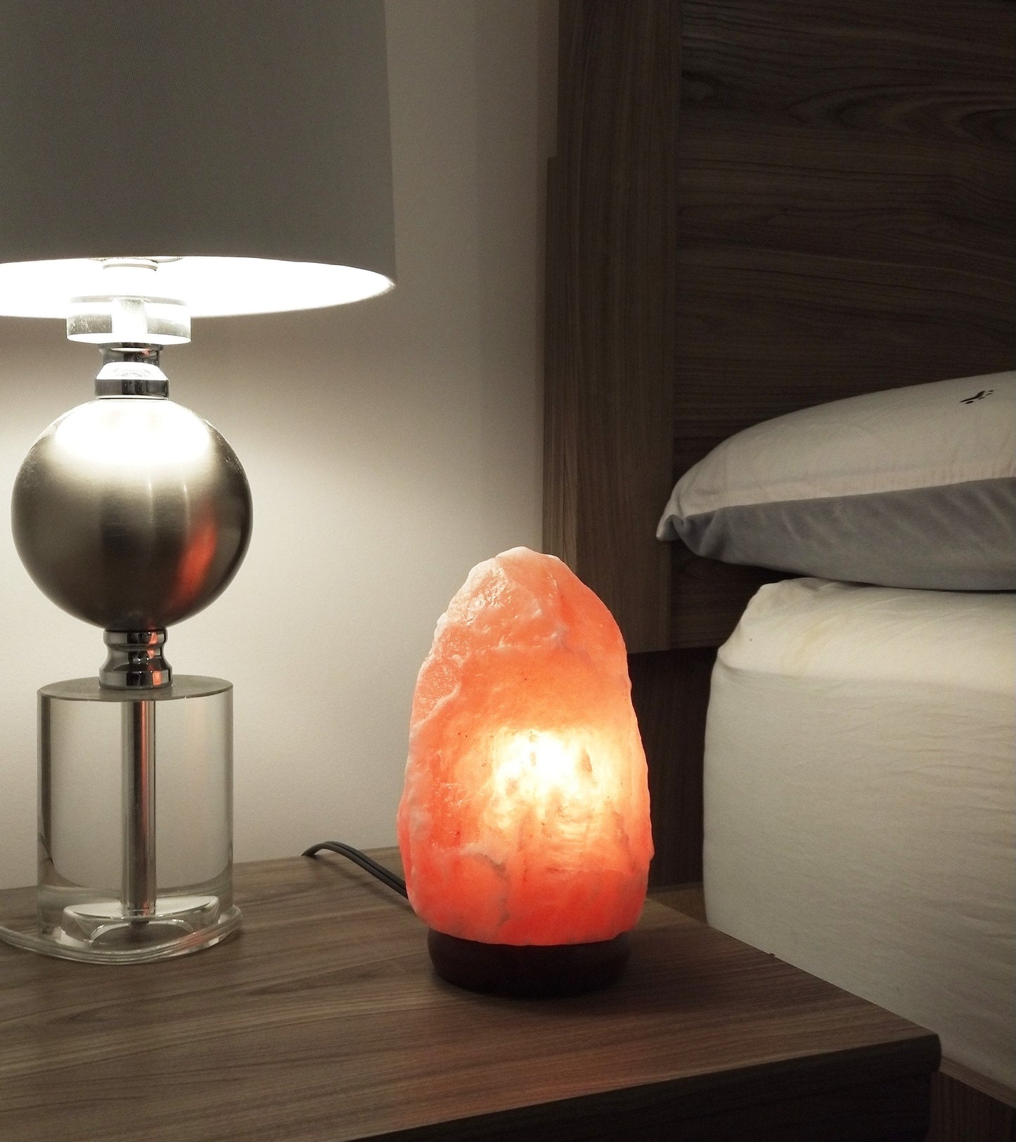 Himalayan Salt Lamp on Genuine Neem Wood Base, Natural Shape, 5-9"