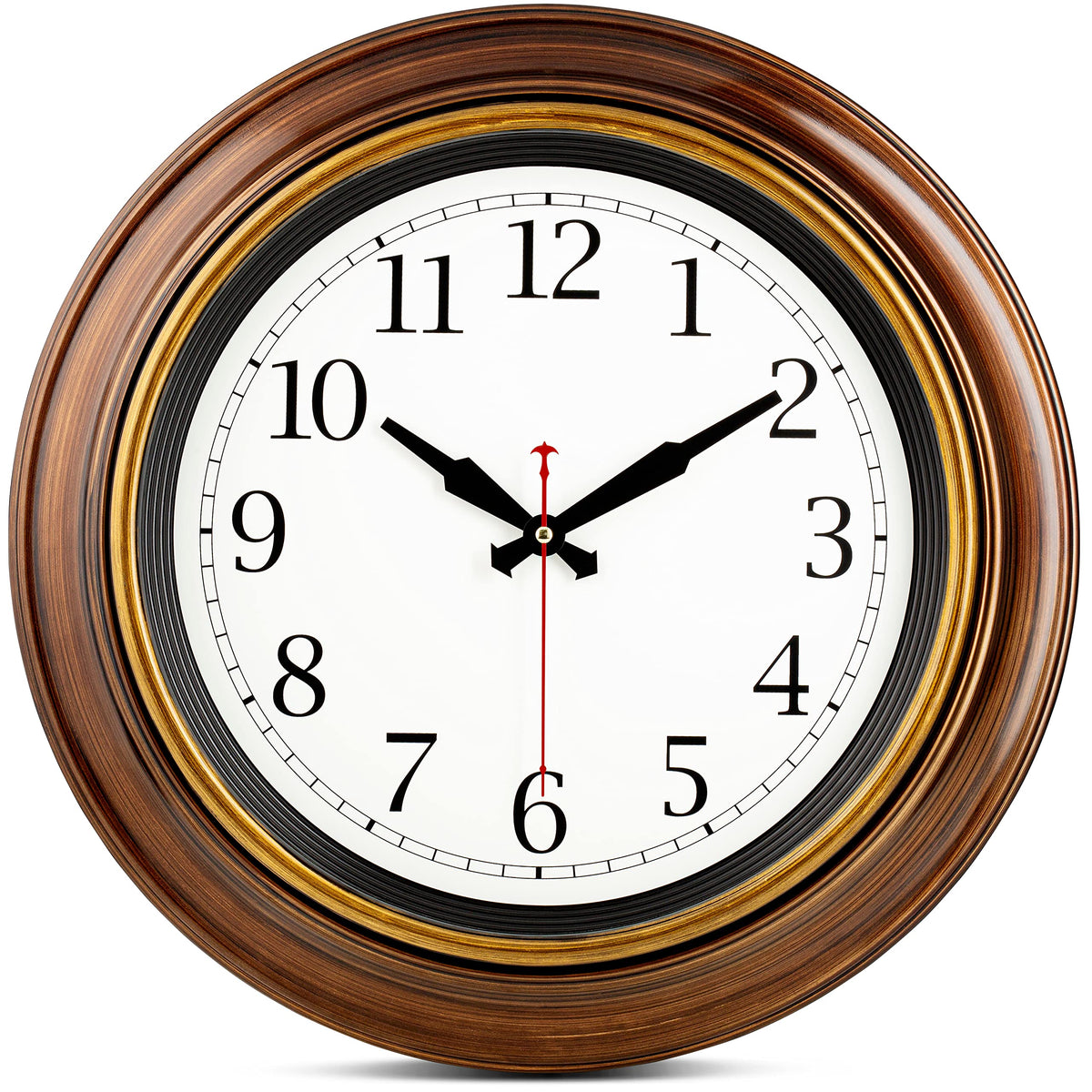 Bernhard Products Large Wall Clock 18" Quality Quartz Silent Non Ticking, Battery Operated for Home/Living Room/Over Fireplace, Beautiful Decorative Timeless Stylish Bronze XL Clocks, Easy to Read