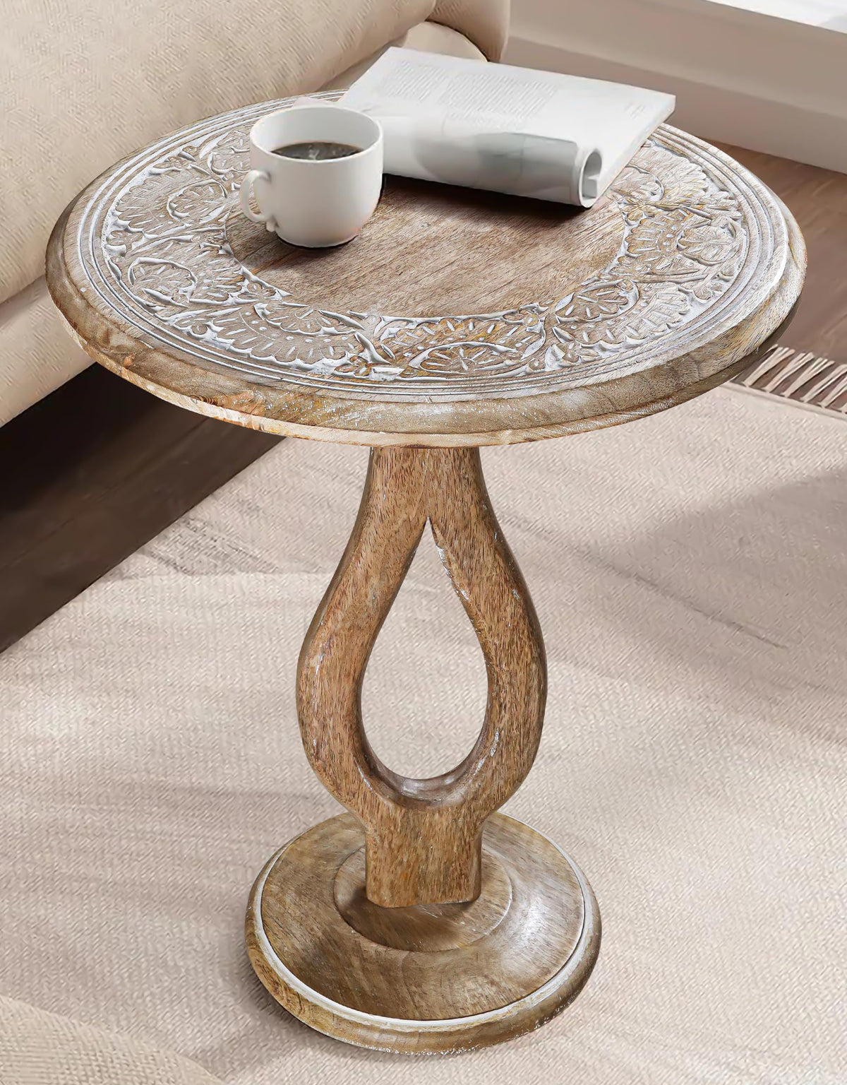End Tables for Living Room- Small Drink Table for Small Spaces,Modern Accent Nightstand with Hand-Carved Top & Solid Wood Side Tables for Drying Room,Bedroom, Office - 18x22 White wash_Pride Styles