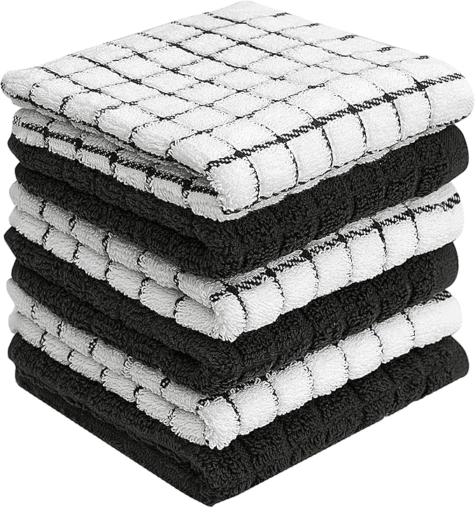 Bumble Premium Cotton Dish Cloths 12" x 12"| Black Design | 405 GSM | Highly