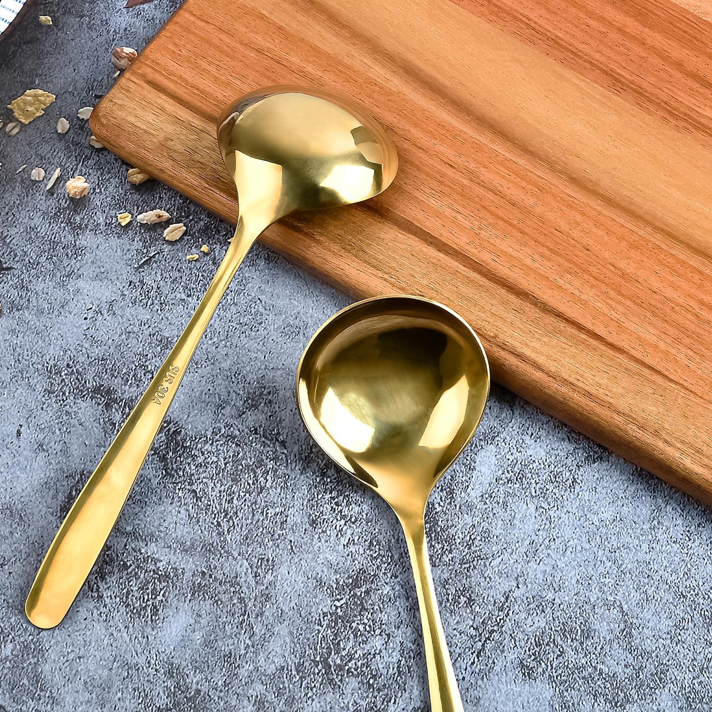 Elesunory 4 Piece 1 oz Gold Small Ladle, 8 Inch 304 Stainless Steel Soup Ladle for Serving, Gravy Spoon for Sauces, Dishwasher Safe