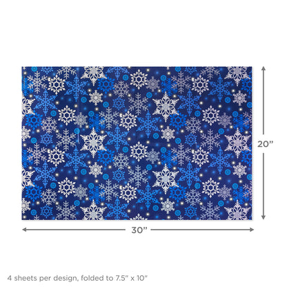 Hallmark Christmas Flat Wrapping Paper Sheets with Gift Tag Seals - Snowflakes, Deer, Tartan Plaid Gift Wrap Paper (12 Sheets, 16 Gift Tag Stickers) for Holiday Parties, Hanukkah, Winter Weddings