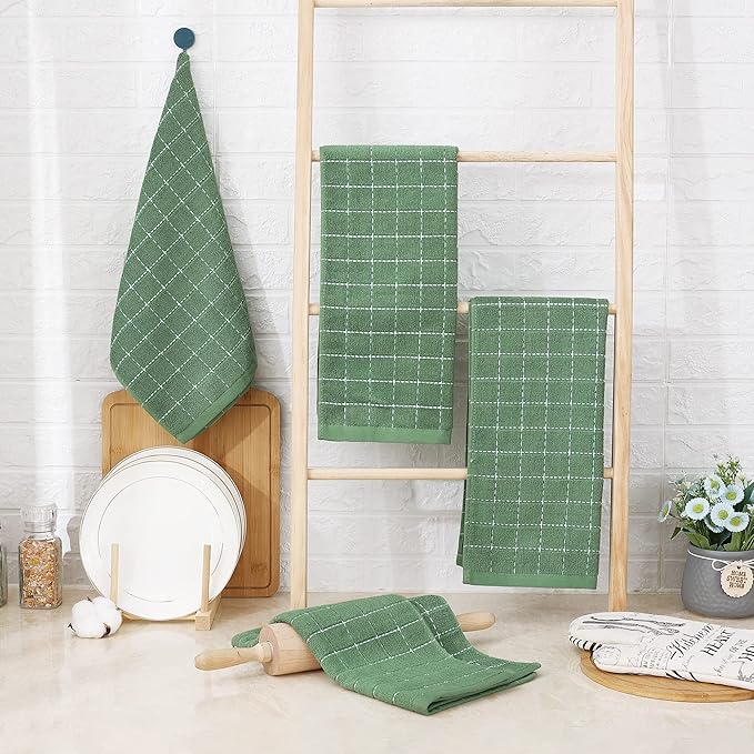 Homaxy 100% Cotton Terry Kitchen Towels, Checkered Designed, Soft and Super