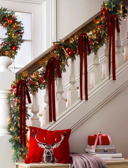 SIMISI RIBBON Burgundy Long Velvet Bows Ornaments for Christmas Tree, Wreath, Garland, Swag, Staircase, Fireplace, Door (15 * 24 inch, 6 Pieces)