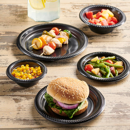 PLASTICPRO 100 PCS Black Plastic Bowls Light Weight 5 oz Small Plastic Soup Bowls Black Salad Dessert Plates Disposable for Party and Wedding
