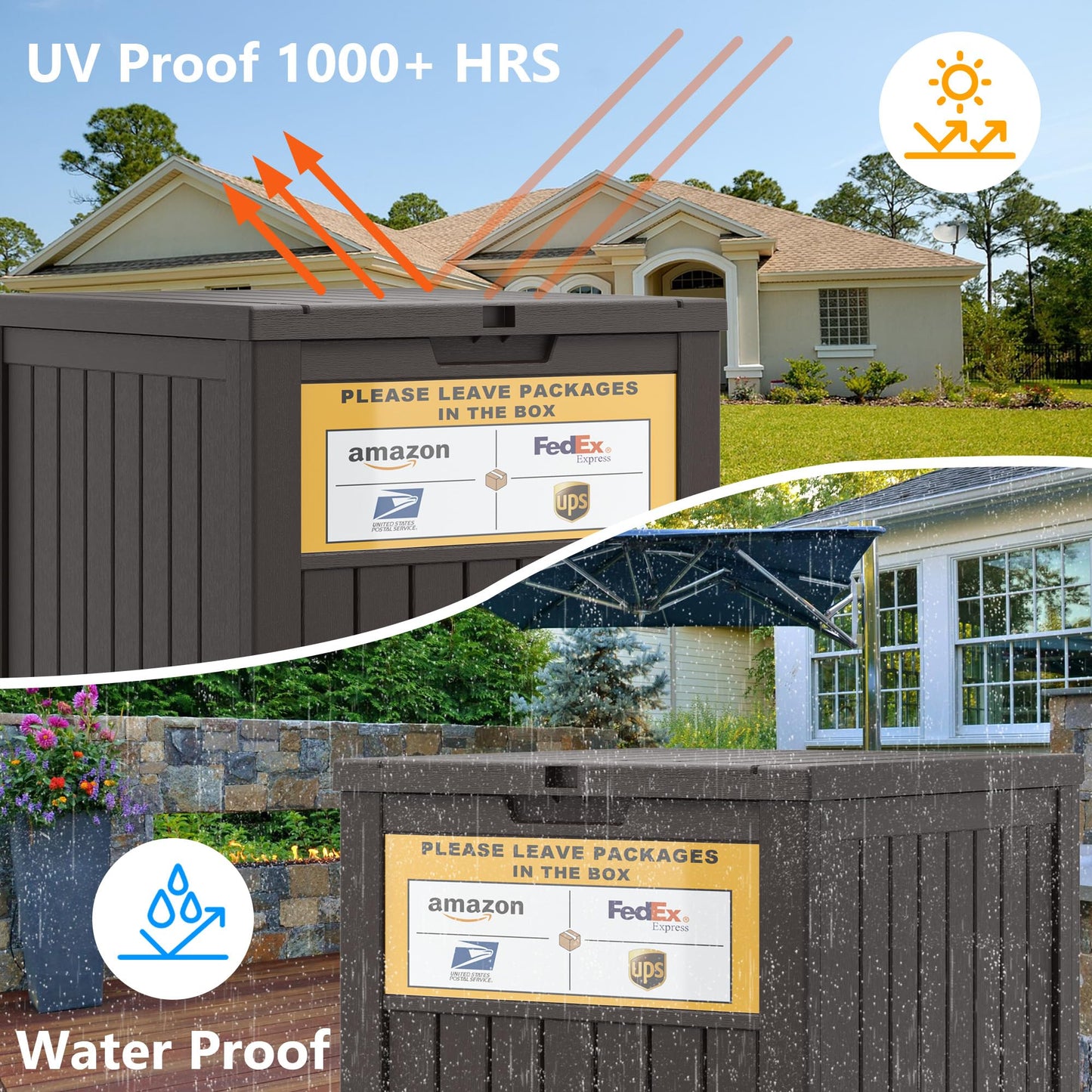 LHBGO Package Delivery Box for Outside with Sign, 48 Gallon Storage with Lockable Secure, Outdoor Package Drop Container