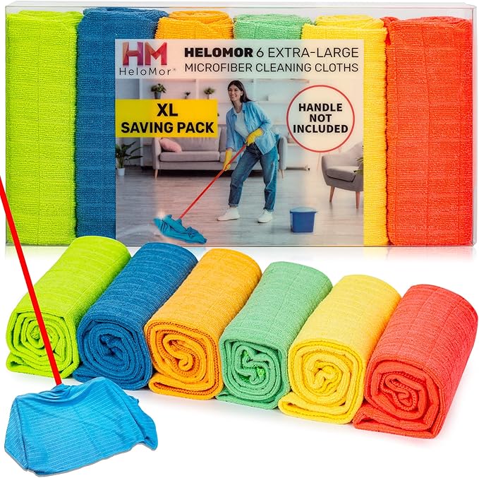HELOMOR 6 Extra Large Microfiber Cleaning Cloths, Reusable Multi-Purpose