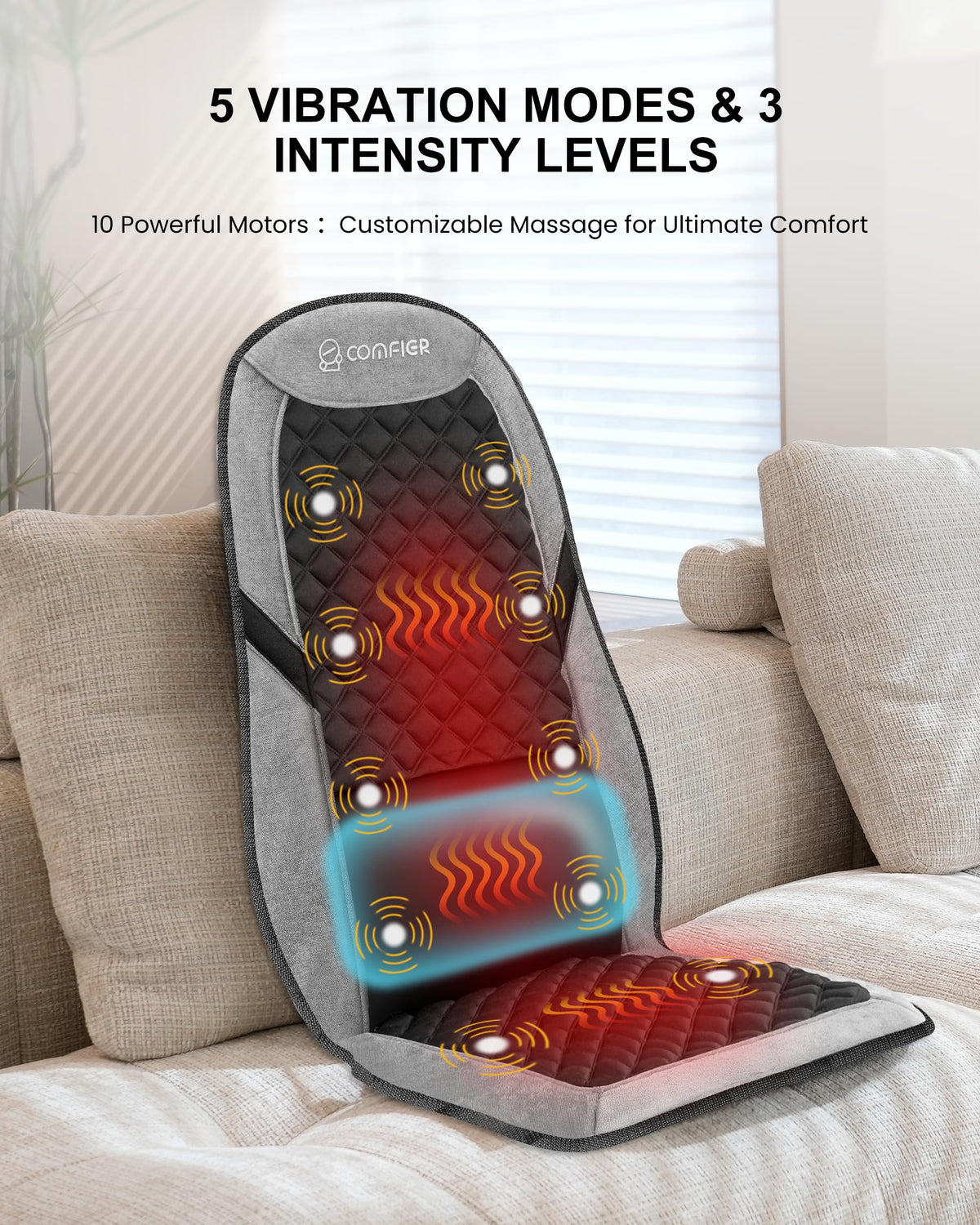 COMFIER Back Massager with Heat,Massage Chair Pad,Massage Seat Cushion with Adjustable Lumbar Support,Back Massage for Pain Relief,Chair Massager for Recliner,Office,Gifts for Dad,Mom