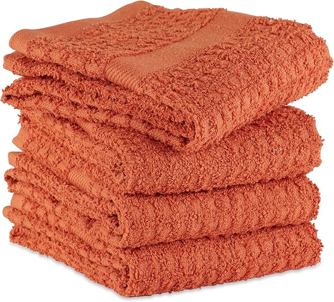 DII Basic Terry Collection Waffle Dishtowel Set, Solid Spice, 4 Piece