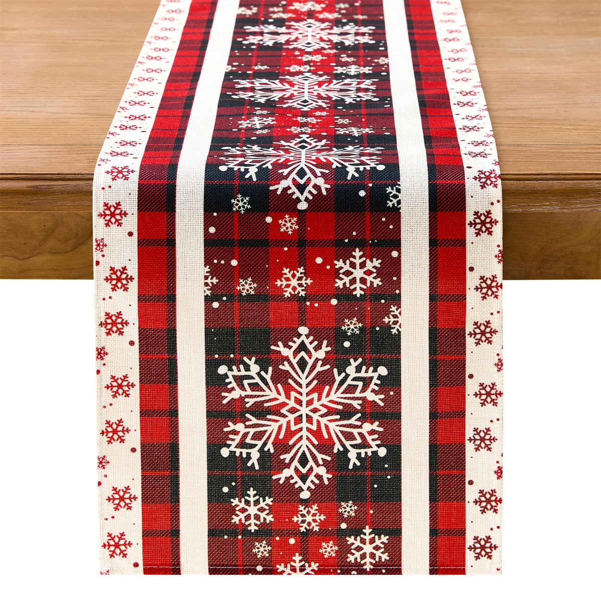 YATOJUZI Snowflake Table Runner - Christmas Red and Black Buffalo Plaid Table Runner Home Kitchen Dining Table Centerpieces Decorations for Christmas Xmas Holiday Party Decor 13"×72"