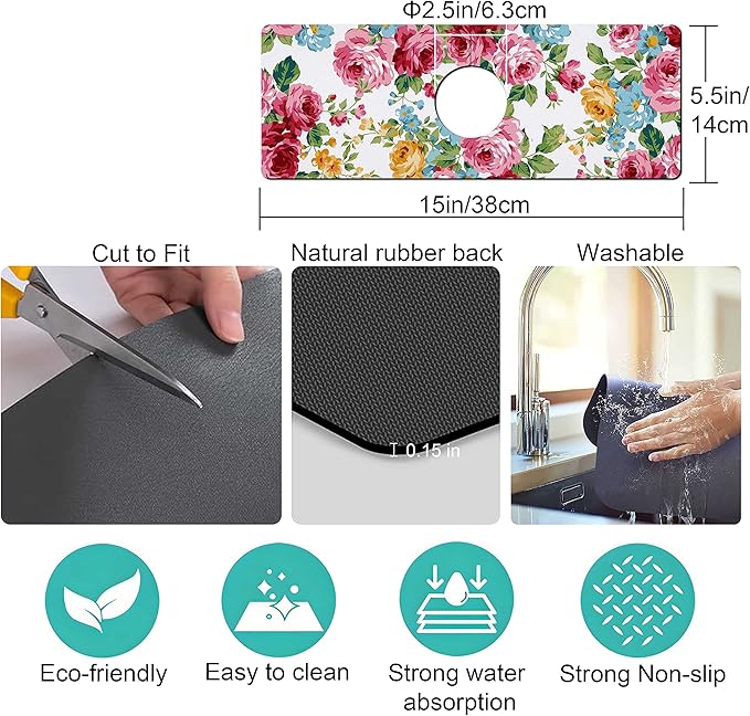 Kitchen Sink Splash Guard Faucet Mat Super Absorbent Fast Drying Mat Sink