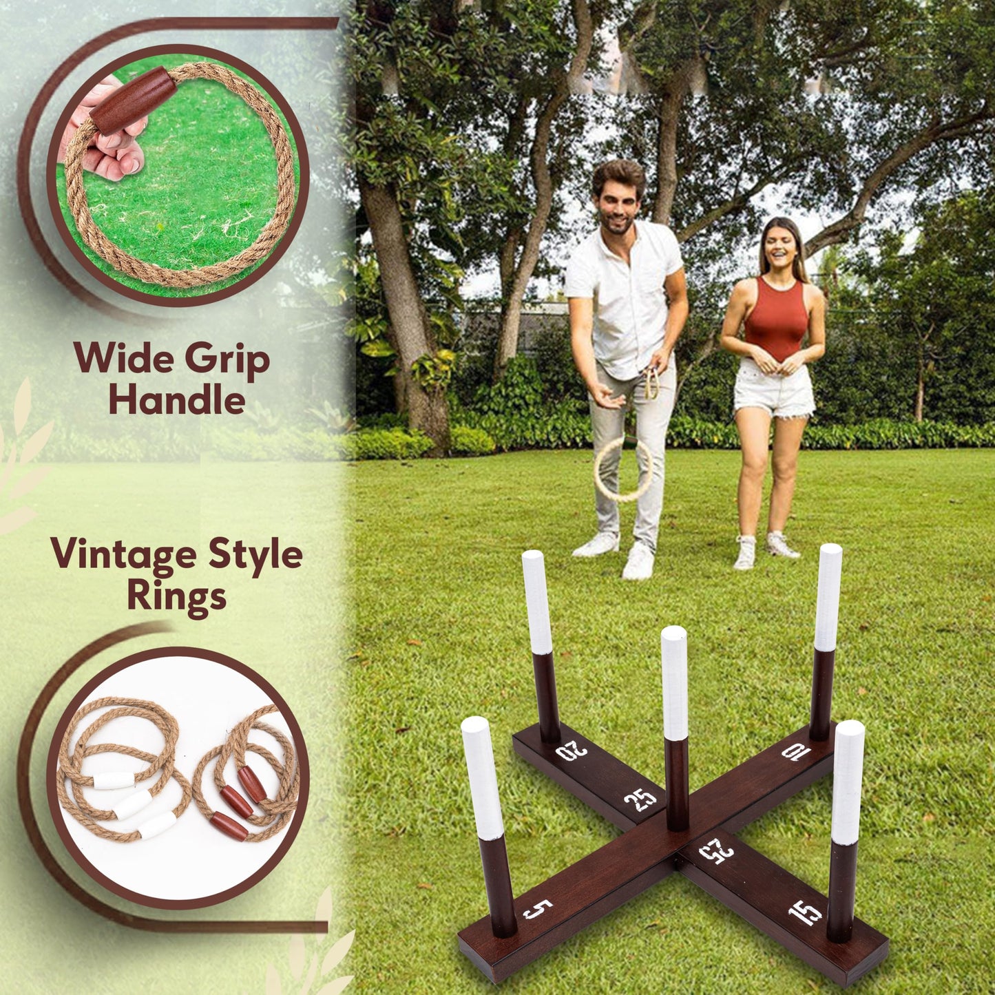 Outdoor Ring Toss Game for Adults - Perfect Lawn and Backyard Game for Adults and Family - Outdoor Yard Games for Fun Activities on Easter and Festivals - Wooden Ring Toss with Carrying Case