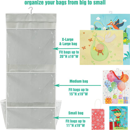 Simple Houseware Double-Sided Hanging Gift Wrap Organizer Storage Pockets, Gray (Set of 1)