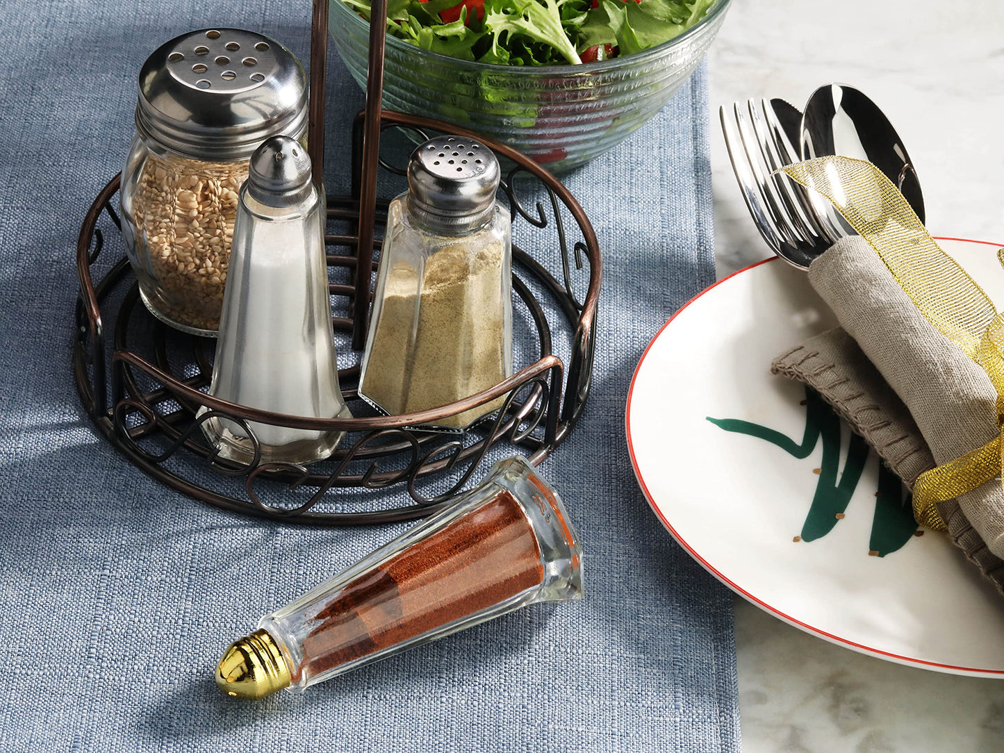New Star Foodservice Glass Tower Salt and Pepper Shakers, 1 oz Set of 12, Clear Glass Shakers with Stainless Steel Tops for Restaurants and Tabletop Use