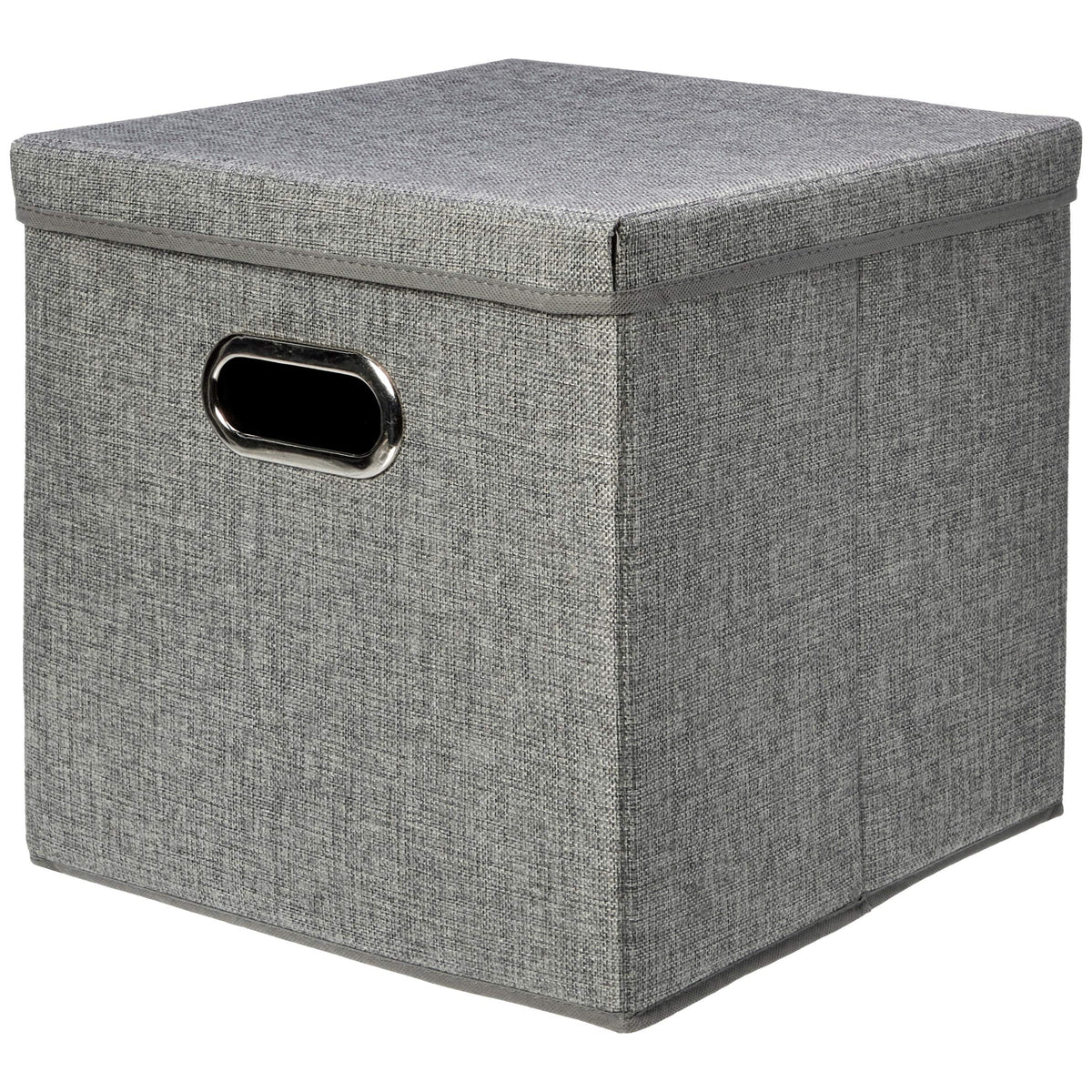 Amazon Basics Foldable Burlap Cloth Cube Storage Bins with Lid, Collapsible Organizing Containers, Stackable and Sturdy, Gray, Set of 2