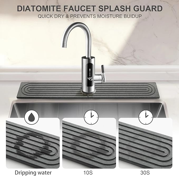 Faucet Mat for Kitchen Sink, Diatomite Fast Drying Stone Sink Tray, Super